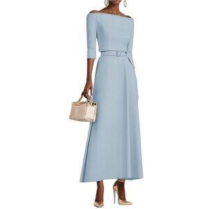 Light Blue Off The Shoulder A-Line Maxi Dress